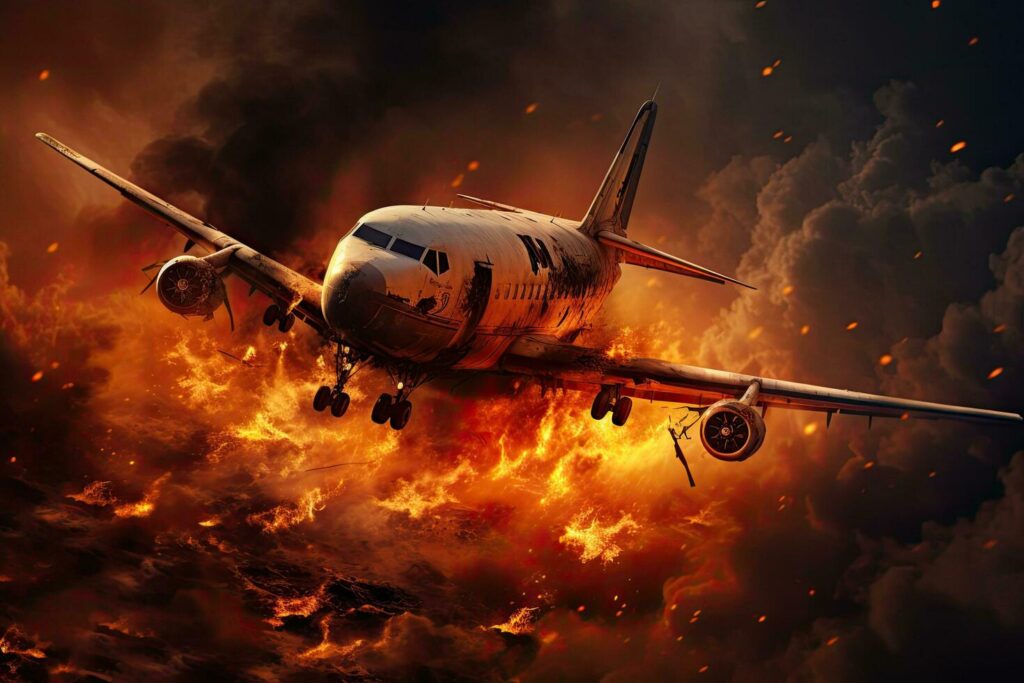 airplane in the fire 3d illustration elements of this image furnished by nasa the plane crashed to the ground ai generated free photo