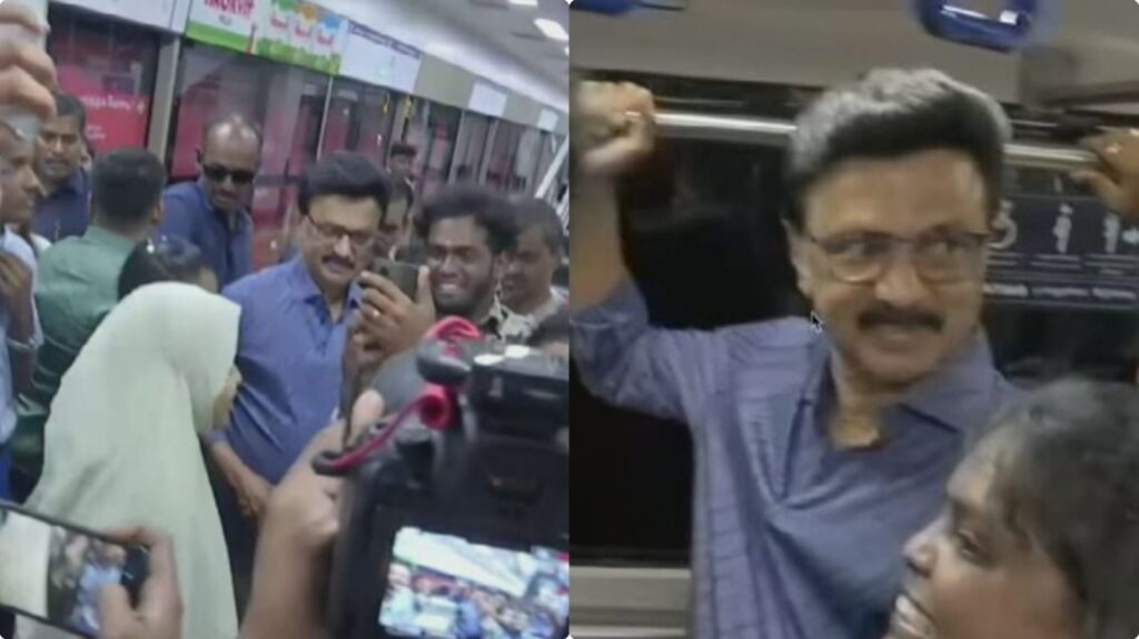 வாக்கு வேட்டையில் முதல்வர் ஸ்டாலின்!. மெட்ரோ ரயிலில் பயணம் செய்து வாக்கு சேகரிப்பு! stalin metro train