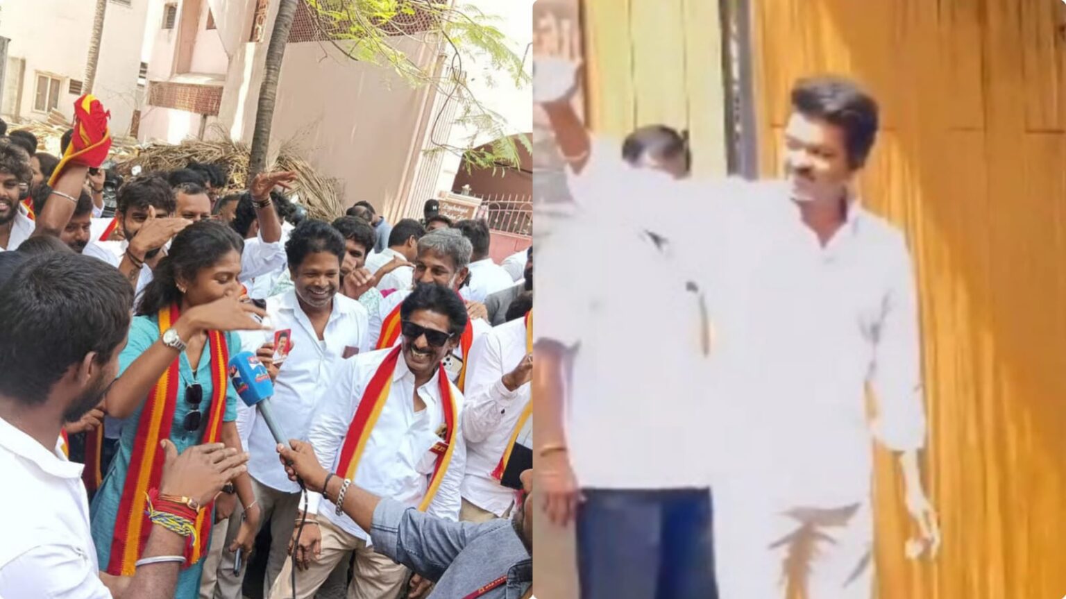 வெற்றி கொண்டாட்டத்தில் நீலாங்கரை!. கையசைத்து தொண்டர்களுக்கு நன்றி சொன்ன விஜய்!. Victory Celebrations vijay