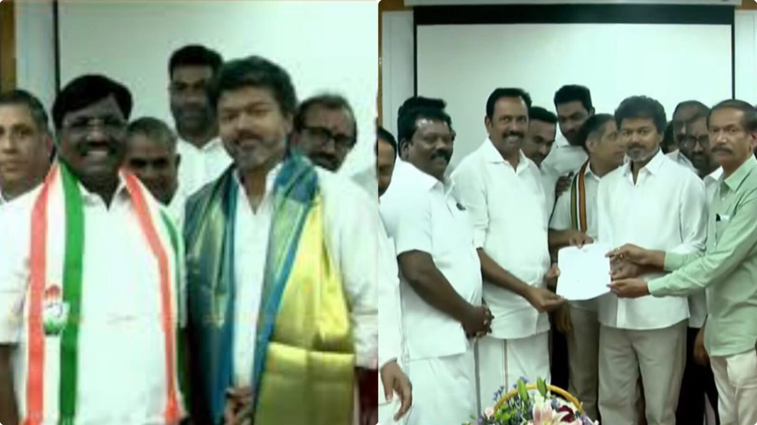 BREAKING| விஜய்யுடன் காங்., எம்.எல்.ஏ.க்கள் சந்திப்பு!. சால்வை அணிவித்து வரவேற்பு! vijay congress mla meet