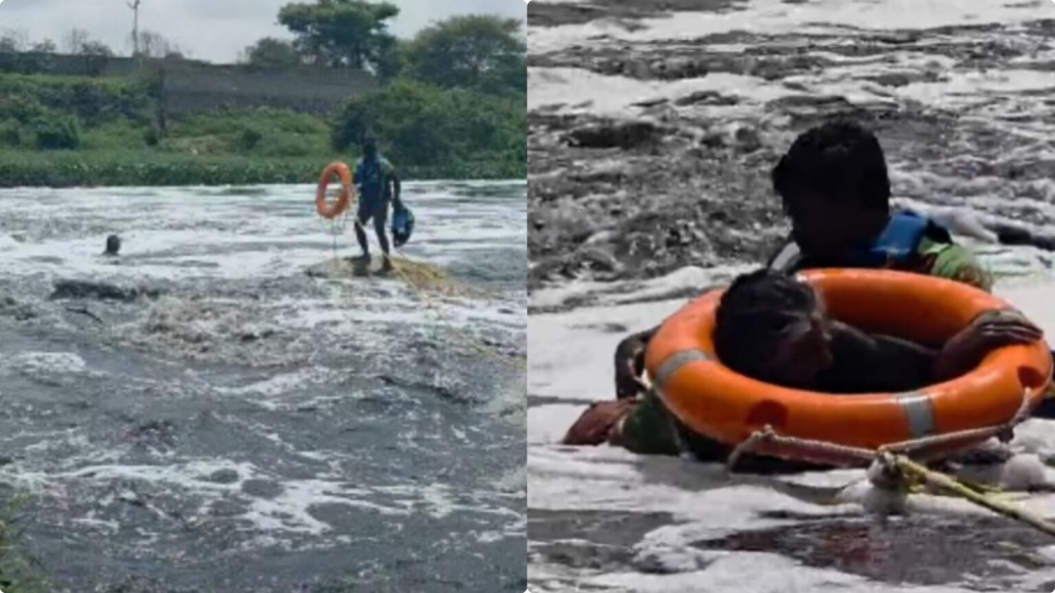 பாகலூர் அருகே பரபரப்பு!. சீறிய ஆற்று வெள்ளத்தில் சிக்கிய மூதாட்டி பத்திரமாக மீட்பு! Thenpennai River flood