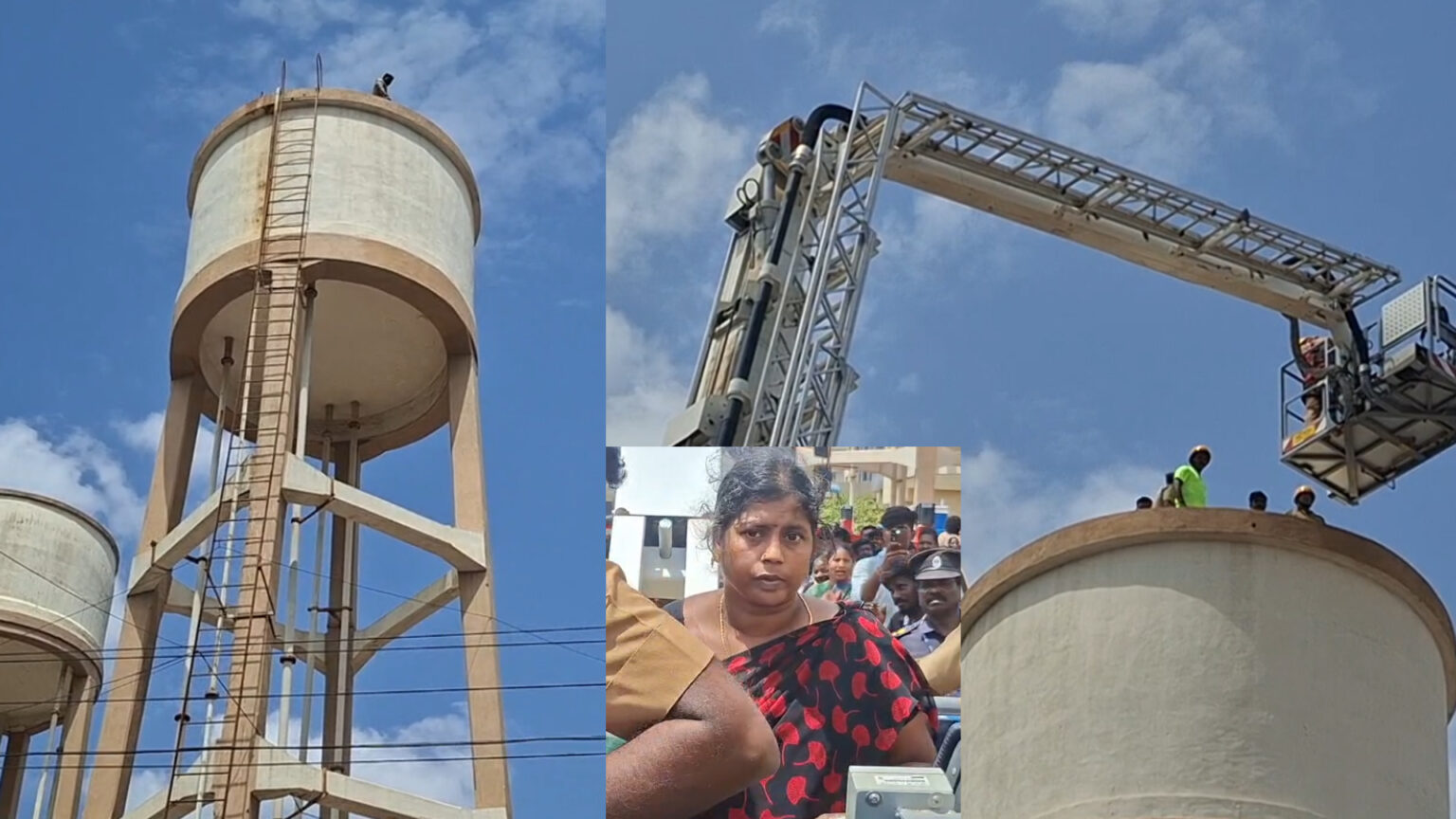 திருச்சி ; அரசு மருத்துவமனை தண்ணீர் தொட்டி மீது ஏறி தற்கொலைக்கு முயன்ற பெண்ணால் பரபரப்பு 012 trichy
