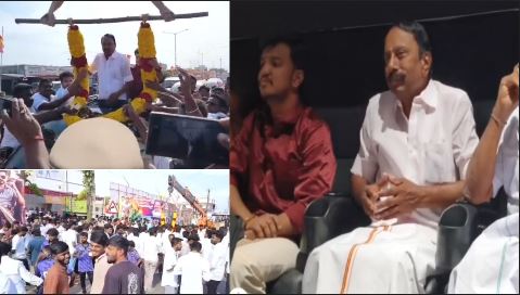 ஈரோடு : ரசிகர்களோடு ரசிகராய் படம் பார்த்து ரசித்த அமைச்சர் செங்கோட்டையன்..! இனிப்புகள் வழங்கி கொண்டாட்டம்..! 2 24
