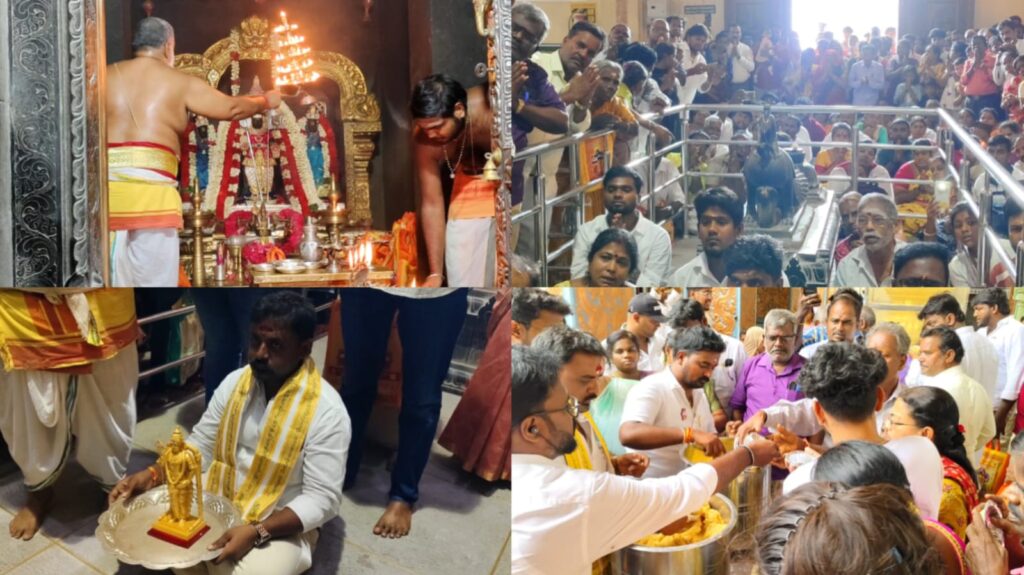 அமைச்சர் புஸ்ஸி ஆனந்த் பிறந்தநாள்!. ரத்தினகிரி முருகன் கோவிலில் தவெகவினரின் பிரம்மாண்ட அன்னதானம்! bussy anand birthday koil