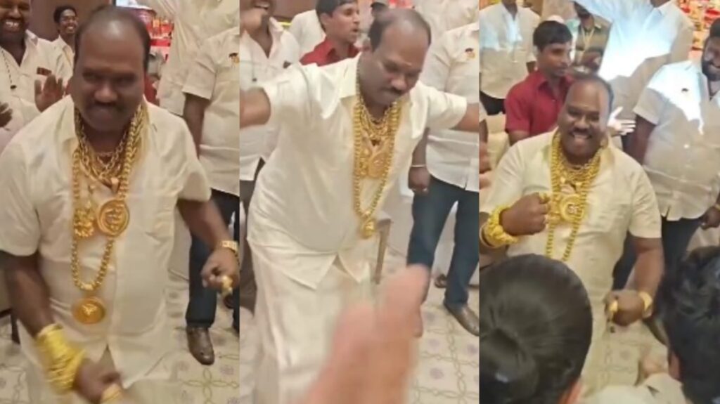 கழுத்து, கை நிறைய 3 கிலோ தங்கம்!. குத்தாட்டம் போட்ட திமுக ஊராட்சிமன்ற தலைவர்! dmk duramurugan mrg function