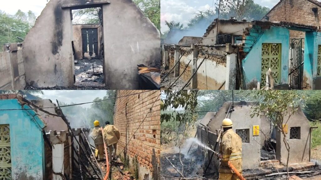 மூங்கில் காட்டில் பரவிய தீ!. 6 வீடுகள் முற்றிலும் எரிந்து சாம்பல்! nagai fire