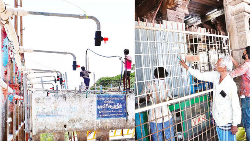 தண்ணீரின்றி ஆடிப்பெருக்கு விழா.. காவிரி நீராடலுக்கு வந்த மக்களுக்காக புதிய ஷவர் வசதி!! image 14